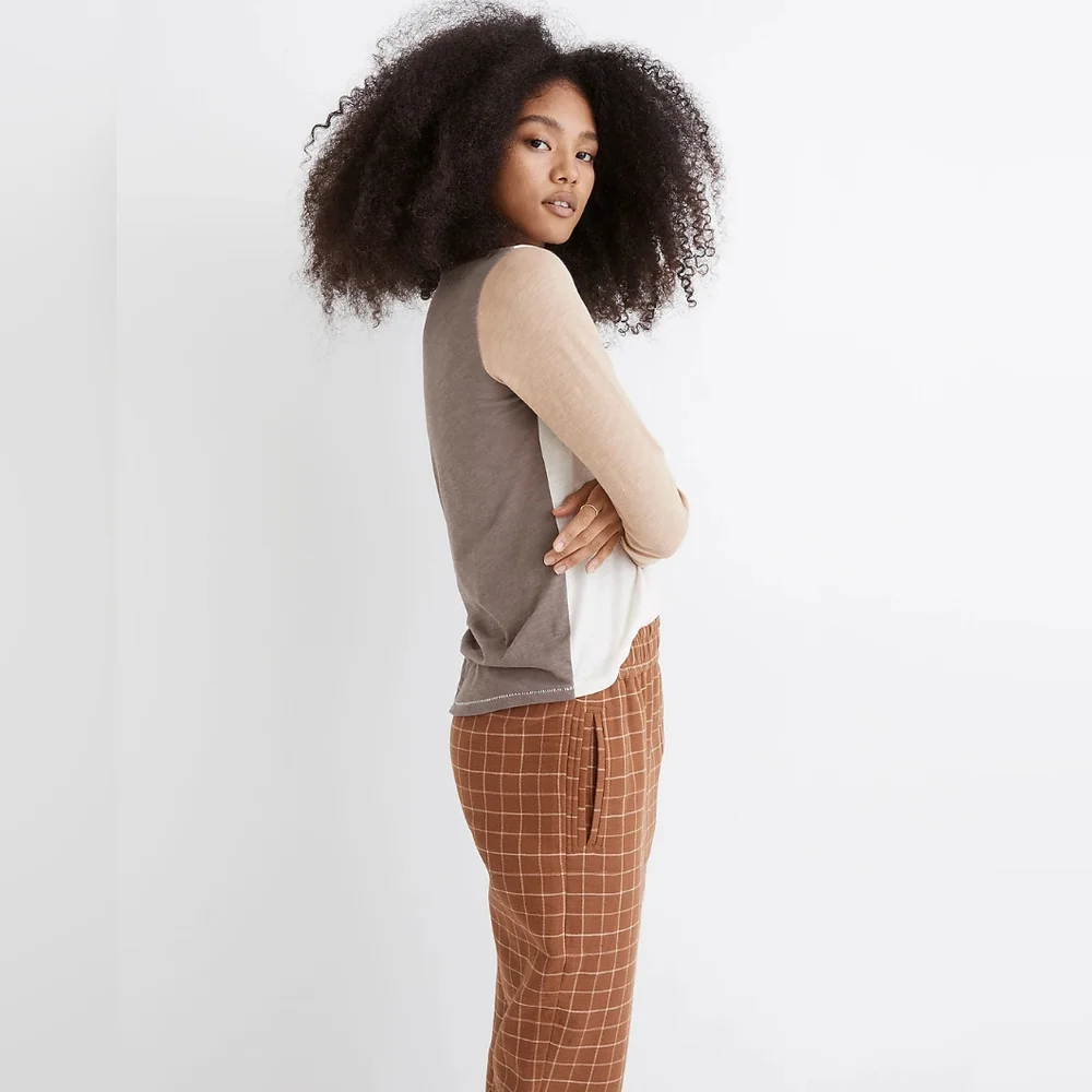 Madewell Whisper Cotton Rib-Crewneck Long-Sleeve Tee in Colorblock - Picture 2 of 9